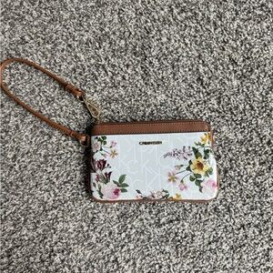 Calvin Klein Floral Wristlet - White and Brown